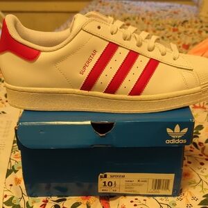 Adidas Superstar White and Red Sneakers